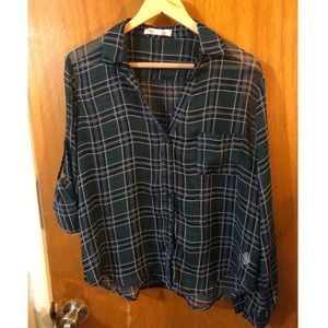 Sheer plaid button up